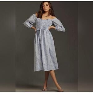 Maeve Dress Women's Size Large Coastal Smocked Off-Shoulder Midi Sundress